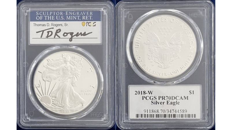 【トーマス・D・ロジャーズ サイン入り】アメリカ 1ドル シルバーイーグル銀貨 2018-W年 PCGS-PR70 DCAM