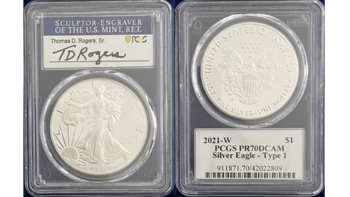 【トーマス・D・ロジャーズ サイン入り】アメリカ 1ドル Type1シルバーイーグル銀貨 2021-W年 PCGS-PR70 DCAM