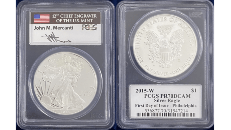 【ジョン・マーカンティ サイン入り】アメリカ 1ドル シルバーイーグル銀貨 2015-W年 PCGS-PR70 DCAM　ファーストデイ・オブ・イシュー 31547214