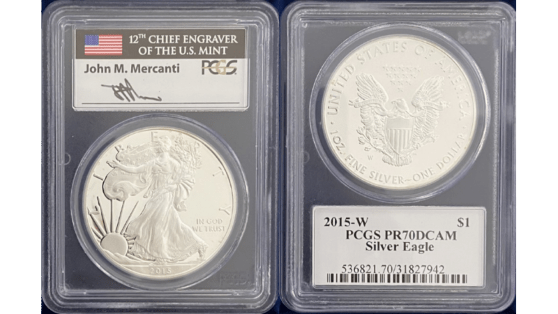 【ジョン・マーカンティ サイン入り】アメリカ 1ドル シルバーイーグル銀貨 2015-W年 PCGS-PR70 DCAM