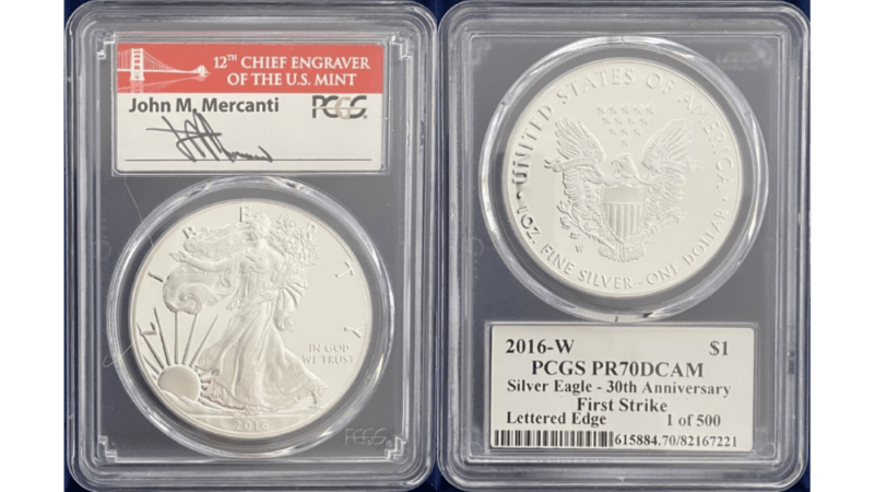 【ジョン・マーカンティ サイン入り】アメリカ 1ドル シルバーイーグル銀貨 2016-W年 PCGS-PR70 DCAM ファーストストライク