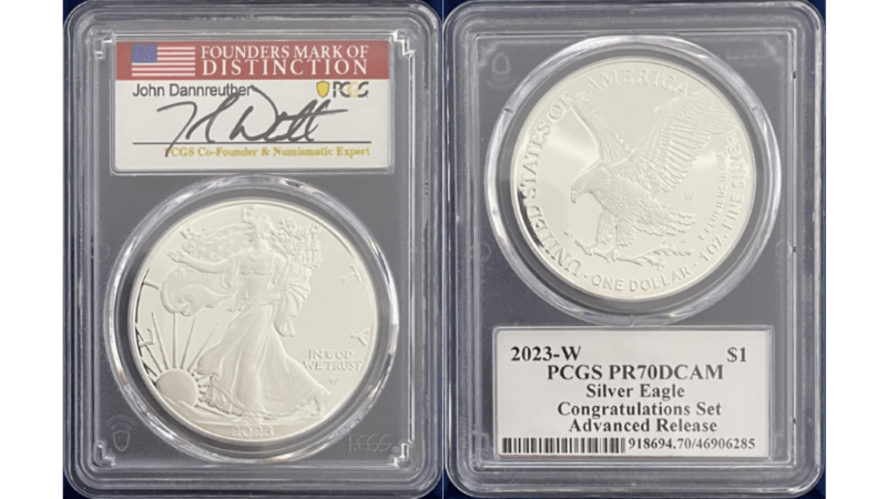 【ジョン・ダンルーサー サイン サイン入り】アメリカ 1ドル シルバーイーグル銀貨 2023-W年 PCGS-PR70 DCAM アドバンスド・リリース