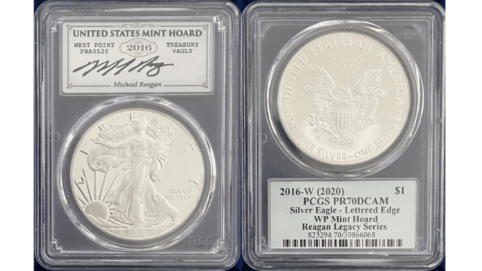 【マイケル・レーガン サイン入り】アメリカ 1ドル シルバーイーグル銀貨 2016-W年 PCGS-PR70 DCAM