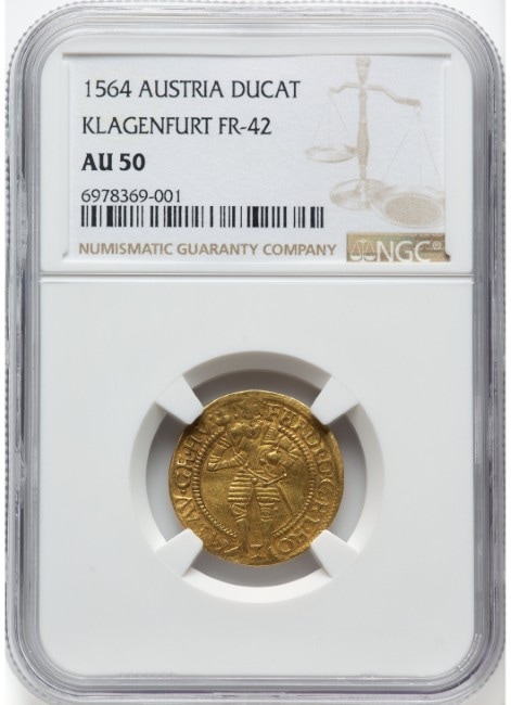 アンティークコイン オーストリア 1564年 フェルディナント1世 1ダカット金貨 NGC-AU50