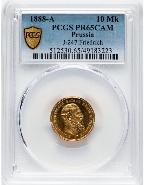 アンティークコイン ドイツ プロイセン王国 1888-A年 フリードリヒ3世 10マルク金貨 PCGS-PR65