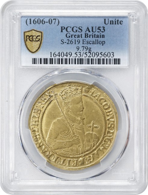 グレートブリテン 1606-07年 ジェームズ1世 ゴールド・ユナイト金貨 PCGS-AU53