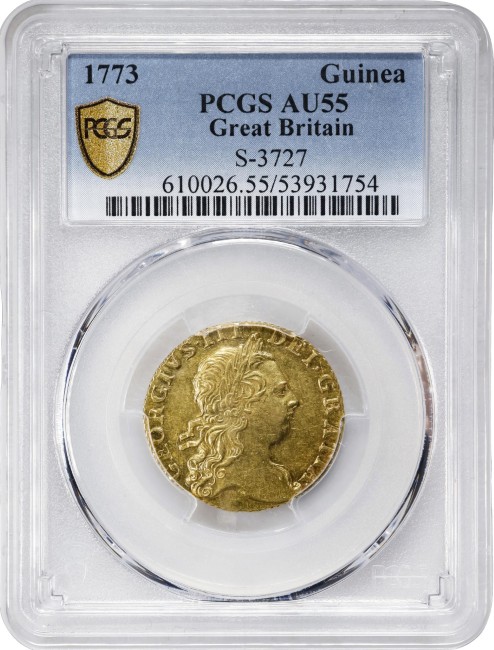 【John P. Burnham Collection】アンティークコイン グレートブリテン 1773年 ジョージ3世 1ギニー金貨 PCGS-AU55 53931754