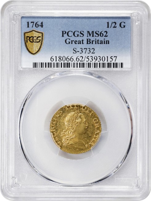 【John P. Burnham Collection】アンティークコイン グレートブリテン 1764年 ジョージ3世 1/2ギニー金貨 PCGS-MS62
