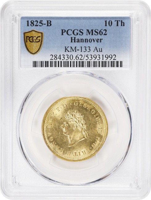 アンティークコイン ドイツ ハノーファー 1825-B年 ジョージ4世 10ターラー金貨 PCGS-MS62