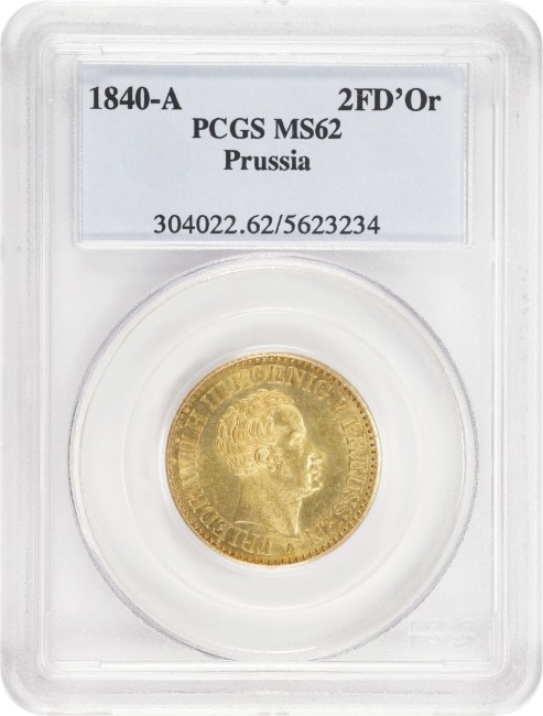 アンティークコイン プロイセン 1840-A年 フリードリヒ・ヴィルヘルム3世 2フリードリヒ・ドール金貨 PCGS-MS62