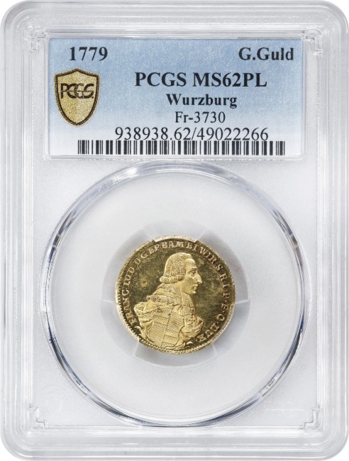 アンティークコイン 神聖ローマ帝国 ヴュルツブルク司教領 1779年 フランツ・ルートヴィヒ・フォン・エルタール グルデン金貨 PCGS-MS62PL