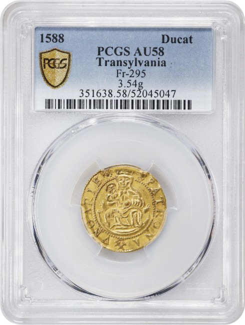 【レア度2 R2】アンティークコイン トランシルヴァニア公国 1588年 ジグモンド・バートリ 1ダカット金貨 PCGS-AU58 John P. Burnham Collection