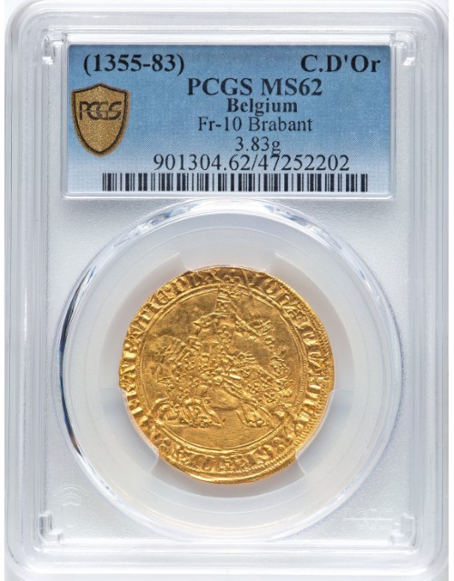 アンティークコイン ベルギー ブラバント公国 1355-83年 ヨハンナとヴェンツェル公 1フラン・ア・シュヴァル金貨 PCGS-MS62