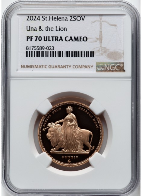 イギリス属領セントヘレナ 2024年 チャールズ3世 ウナとライオン 2ポンド金貨 NGC-PF70 UCAM
