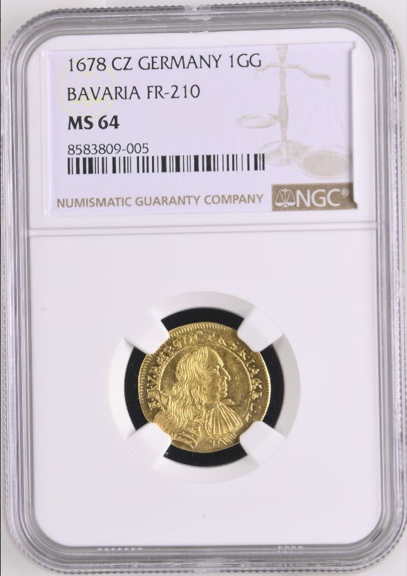 1678年CZドイツ-バイエルン-フェルディナンド・マリア-ゴールド・グルデン金貨NGC-MS64