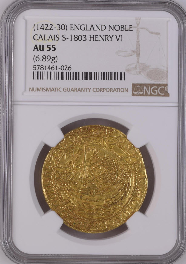 アンティークコイン グレートブリテン ヘンリー6世(1422-1430)ゴールド ノーブル NGC-AU55