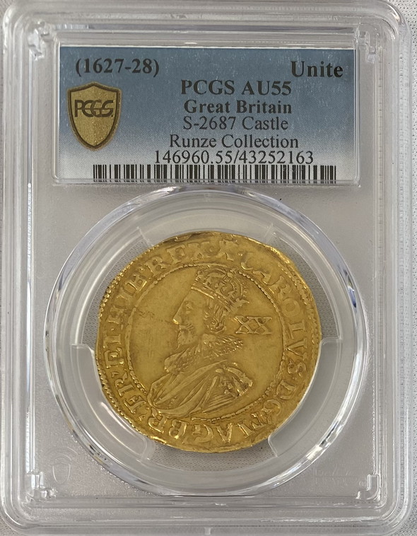 グレートブリテン チャールズ1世(1627-28) ゴールド・ユナイト金貨 PCGS-AU55