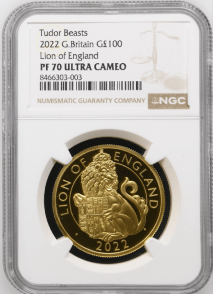 グレートブリテン 2022年 チューダー・ビースト イングランドの獅子 1オンス 100ポンド プルーフ金貨 NGC-PF70 UCAM