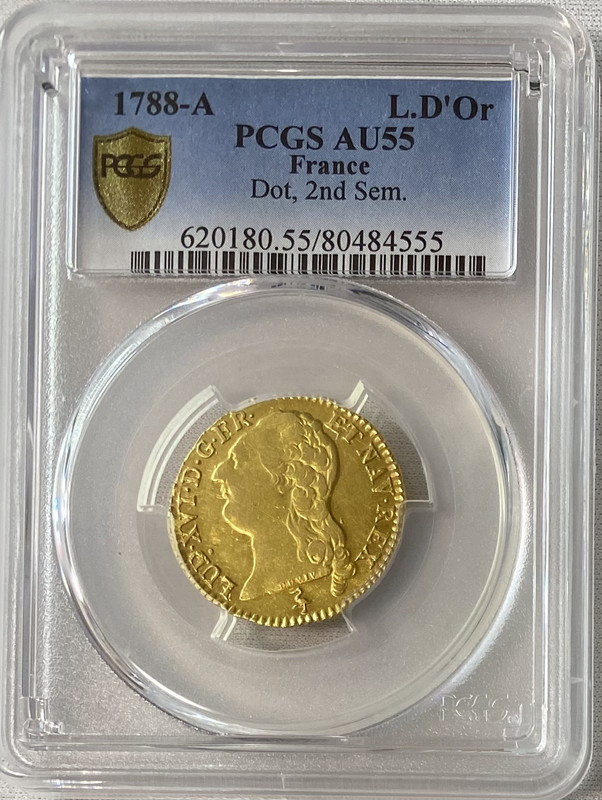 【レア度1-R1】アンティークコイン-フランス-ルイ16世ルイドール金貨1788-A-PCGS-AU55
