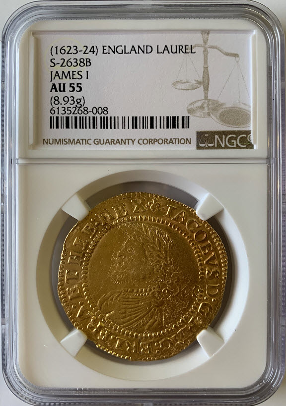 アンティークコイン-グレートブリテン-ジェームズ1世 ゴールドローレル ND (1623-1624)NGC-AU55