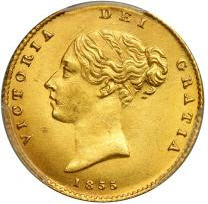 【動画あり】　アンティークコイン　イギリス金貨　ヴィクトリア女王　1855年ハーフソブリン　グレードPCGS-MS63