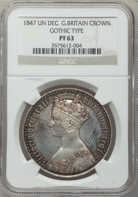 【動画あり】グレートブリテン　ヴィクトリア　ゴシック　クラウン1847UN DECIMO NGC PF63
