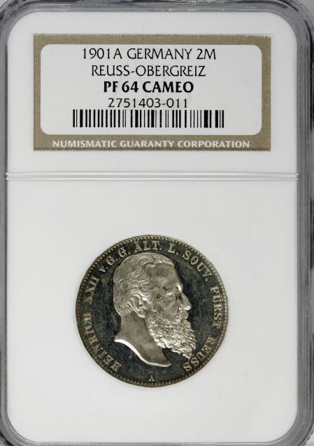 ドイツ　2マルク　Reuss-Obergreiz. Heinrich XXII 2 Mark 1901A　PF64 CAMEO NGC
