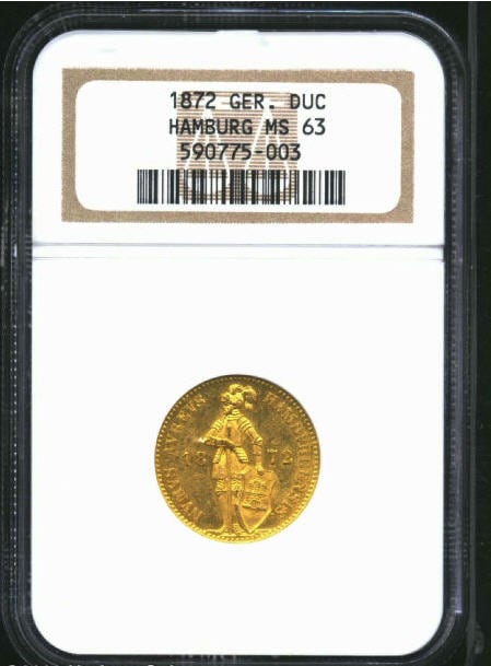 ドイツ　1ダカットHamburg. Gold Ducat 1872B, KM274, Fr-1142, MS63 NGC