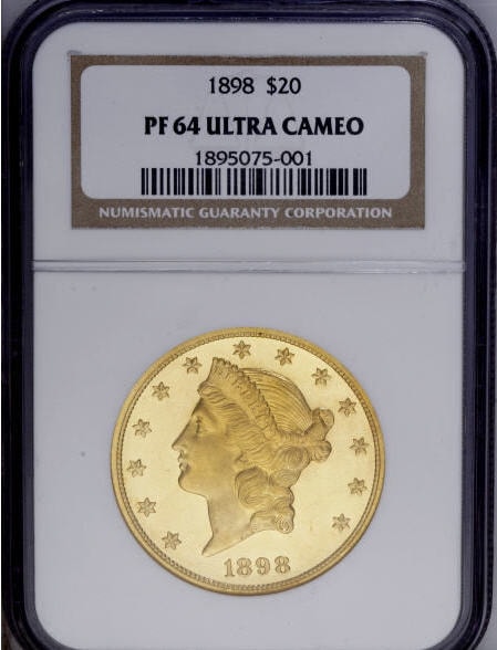 アンティークコイン アメリカ 20ドル金貨リバティヘッド1898 ＄20 PF64
