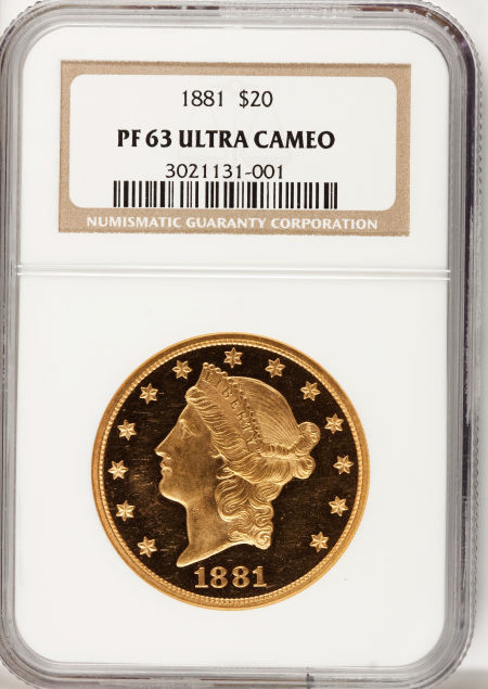 【動画あり】アンティークコイン アメリカ 20ドル金貨リバティヘッド1881 $20 PR63 Ultra Cameo NGC