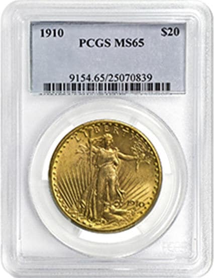アンティークコイン　アメリカ　20ドル金貨セントゴーデンズ　1910 ＄20 PCGS MS65 未使用