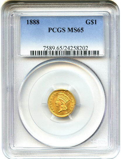アンティークコイン アメリカ 1ドル金貨 1888 G$1 PCGS MS65 type 3未使用