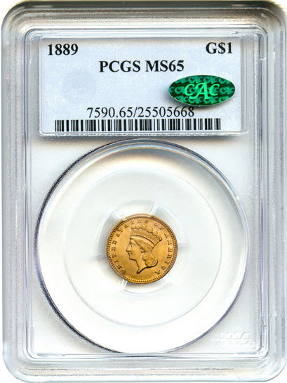 アンティークコイン アメリカ 1ドル金貨 1889 G$1 PCGS/CAC MS65 - Low Mintage type 3未使用