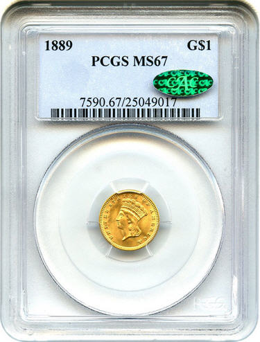 アンティークコイン アメリカ ゴールドダラー1ドル金貨 1889 G$1 PCGS/CAC MS67 タイプ3 売切れ