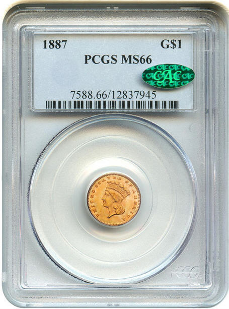 アンティークコイン アメリカ ゴールドダラー1ドル金貨 1887 G$1 PCGS/CAC MS66 売切れ