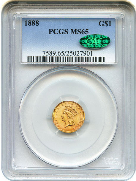 アンティークコイン アメリカ ゴールドダラー1ドル金貨 1888 G$1 PCGS/CAC MS65 売切れ