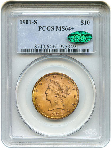 アンティークコイン　アメリカ　10ドル金貨リバティー　未使用　1901-S G＄10 PCGS MS64＋