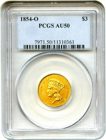 アンティークコイン アメリカ 3ドル金貨インディアンプリンスヘッド1854-O $3 PCGS AU50