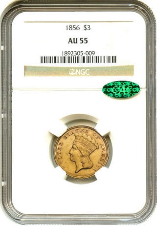 アンティークコイン アメリカ 3ドル金貨インディアンプリンスヘッド1856 $3 NGC/CAC AU55