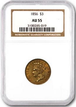 アンティークコイン アメリカ 3ドル金貨インディアンプリンスヘッド1856 AU-55 NGC