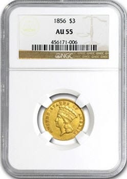 アンティークコイン アメリカ 3ドル金貨インディアンプリンスヘッド1856 AU-55 NGC