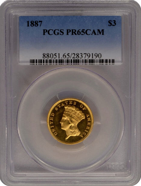 アンティークコイン アメリカ 3ドル金貨インディアンプリンスヘッド1887 $3 PCGS PR 65 PROOF CAMEO