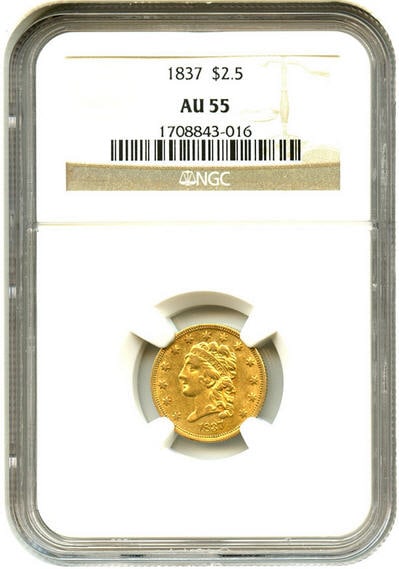 アンティークコイン　アメリカ　2.5ドル金貨 1837 ＄2 1/2 NGC AU55 - クラシックヘッド　売切れ