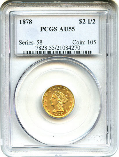 アンティークコイン　アメリカ　2.5ドル金貨 1878 ＄2 1/2 PCGS AU55 コロネットヘッド準未使用品