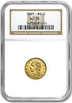 アンティークコイン　アメリカ　2.5ドル金貨 1837 ＄2 1/2 NGC AU55 クラシックヘッド　売切れ