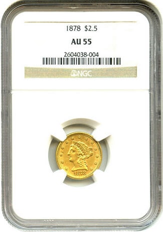 アンティークコイン　アメリカ　2.5ドル金貨 1878 ＄2 1/2 NGC AU55リバティヘッド　売切れ