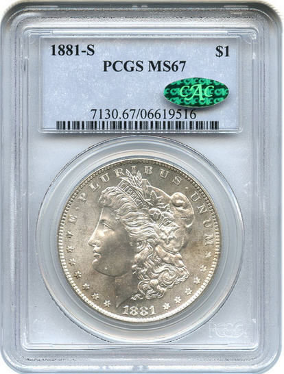 アンティークコイン　アメリカ　1ドル　モルガン銀貨1881-S ＄1 PCGS/CAC MS67