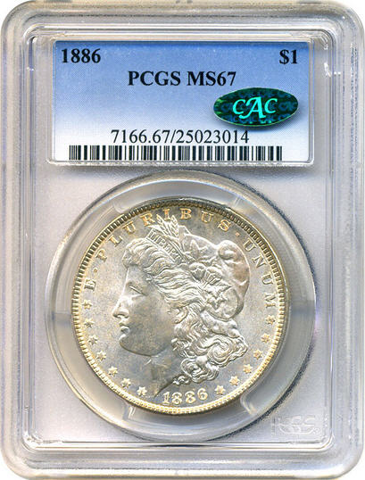 アンティークコイン　アメリカ　1ドル　モルガン銀貨1886 ＄1 PCGS/CAC MS67