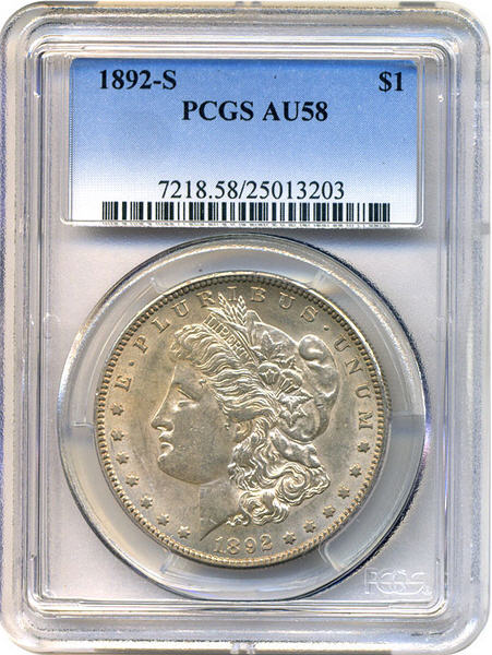 アンティークコイン　アメリカ　1ドル　モルガン銀貨1892-S ＄1 PCGS AU58