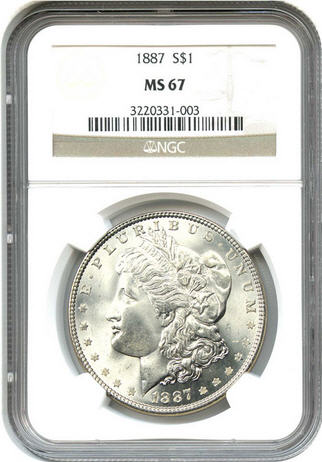 アンティークコイン アメリカ 1ドル モルガン銀貨 1887 ＄1 NGC MS67
